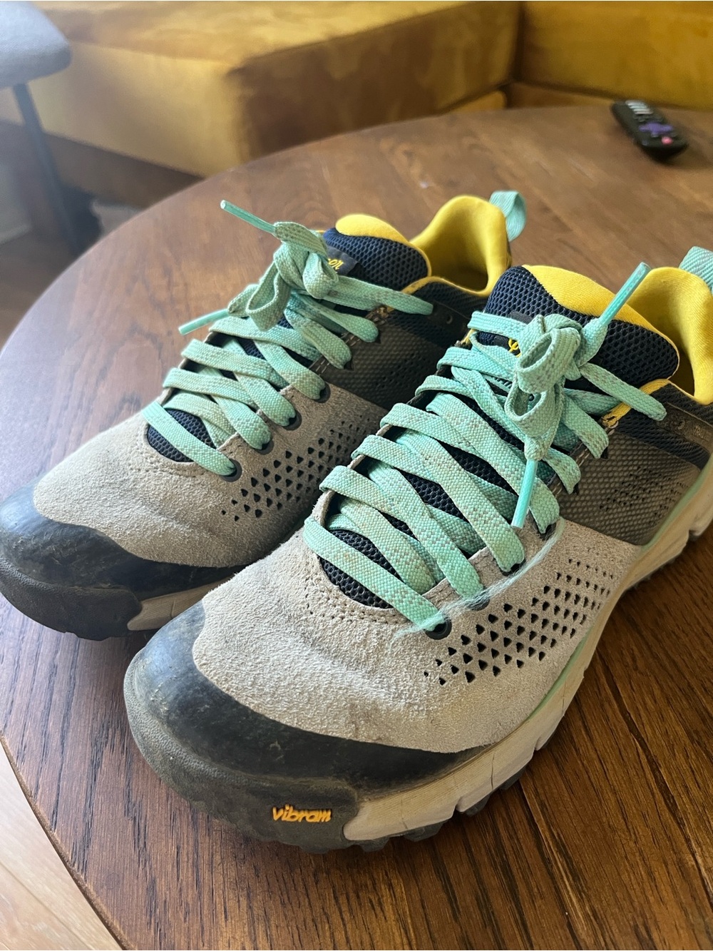 Danner Women’s Trail Sneakers in Light Teal and Yellow, great tread